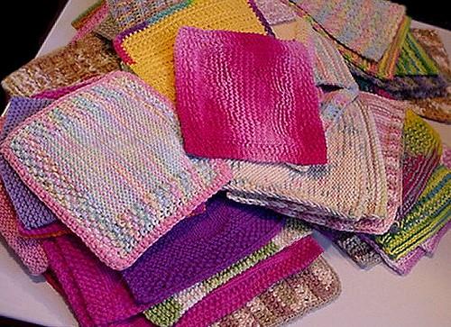 Pile of knitted & crocheted washcloths/dishcloths